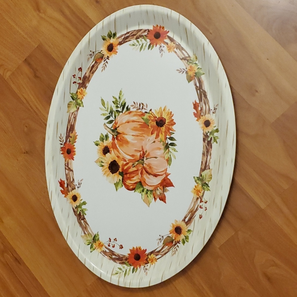 Thanksgiving Pumpkin and Sunflower Serving Tray